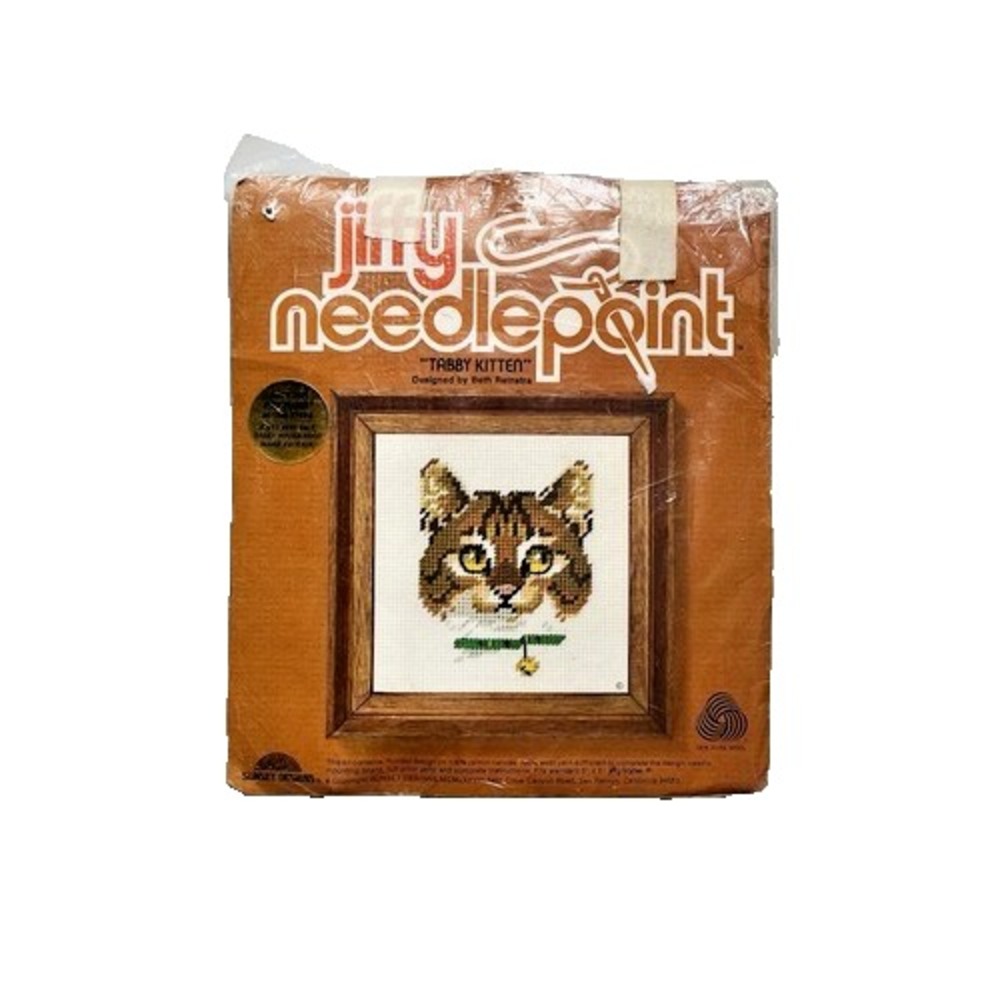 NEW Jiffy Needlepoint Kit VINTAGE Tabby Kitten By Beth Reinstra